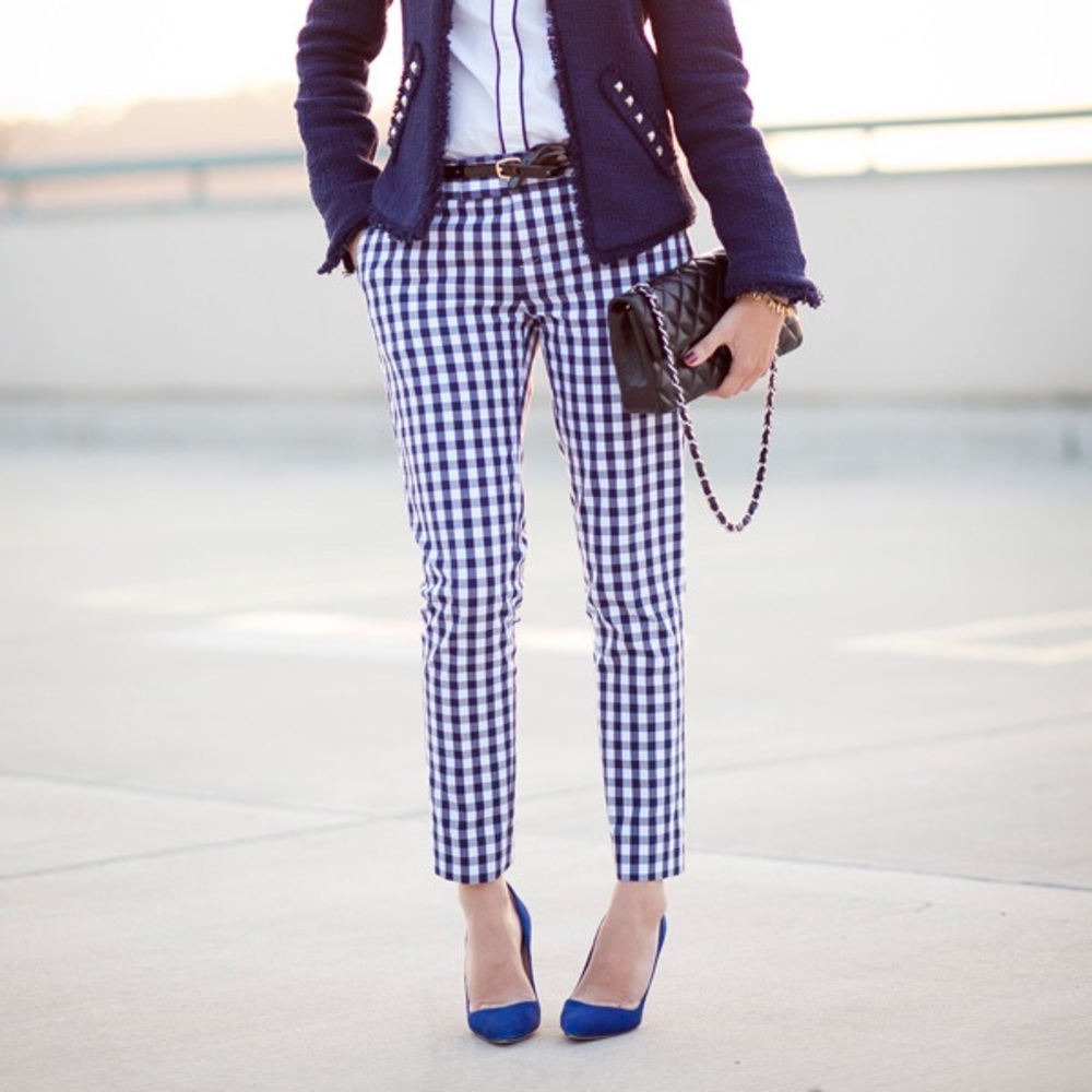 Banana Republic Mad Men gingham navy trousers